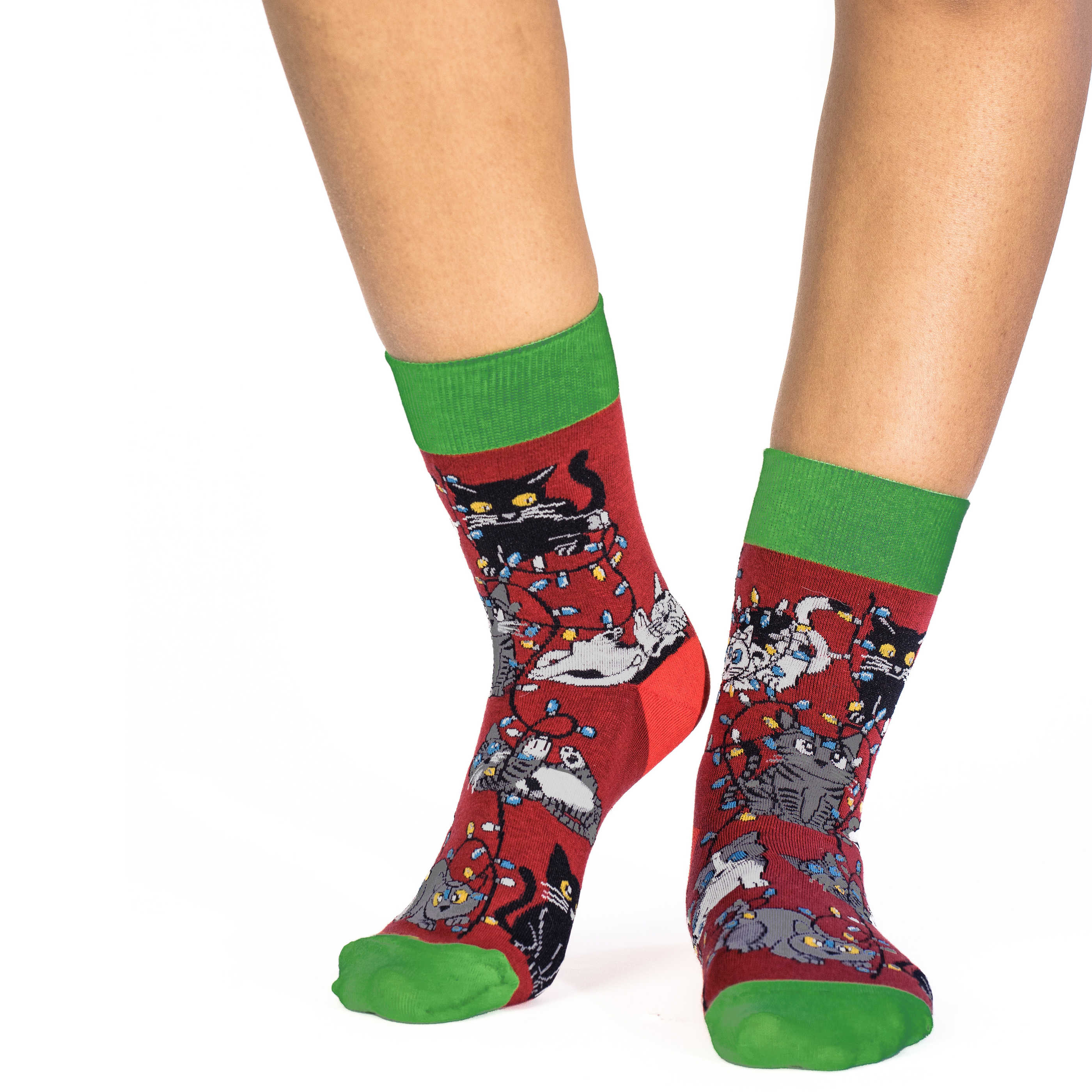Women's Christmas Light Cats Socks