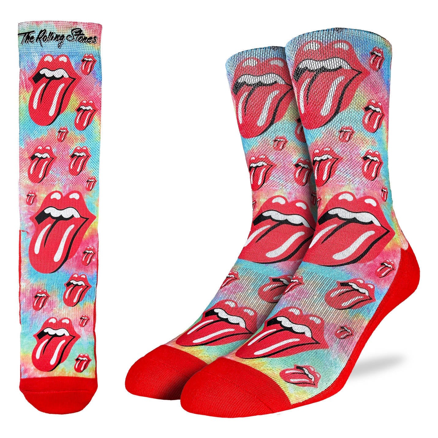 Men's The Rolling Stones, Red Hot Lips on Tie-Dye Socks