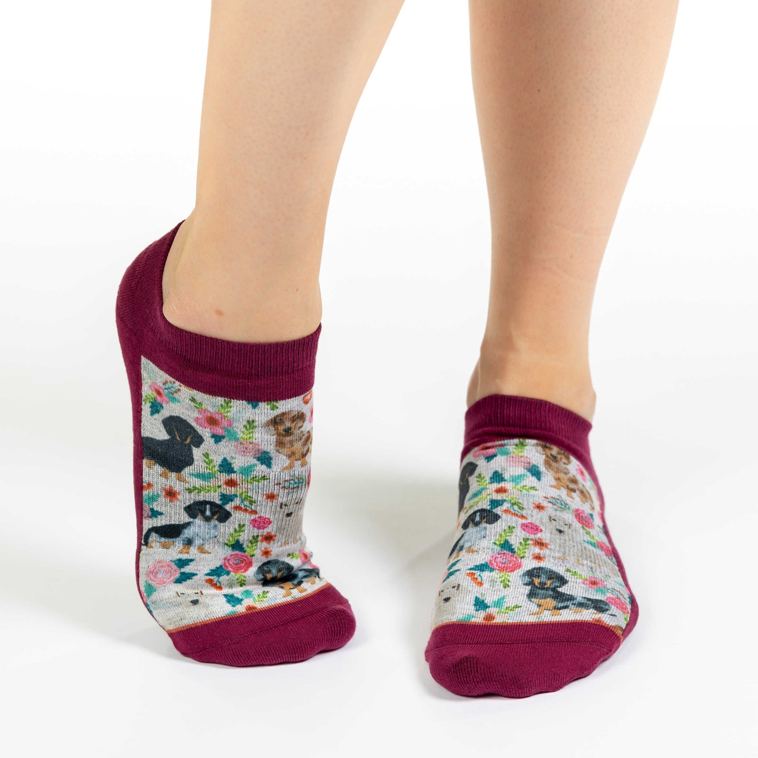 Women's Floral Dachshunds Ankle Socks